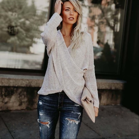 Love Is Real Couture Sweaters - LAST ONE! V Neck Criss Cross Knit Pullover Sweater